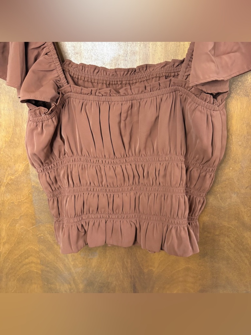 Abercrombie & Fitch Chocolate Brown Smocked Flutter Sleeve Milkmaid Top Y2K Boho - Picture 8 of 10